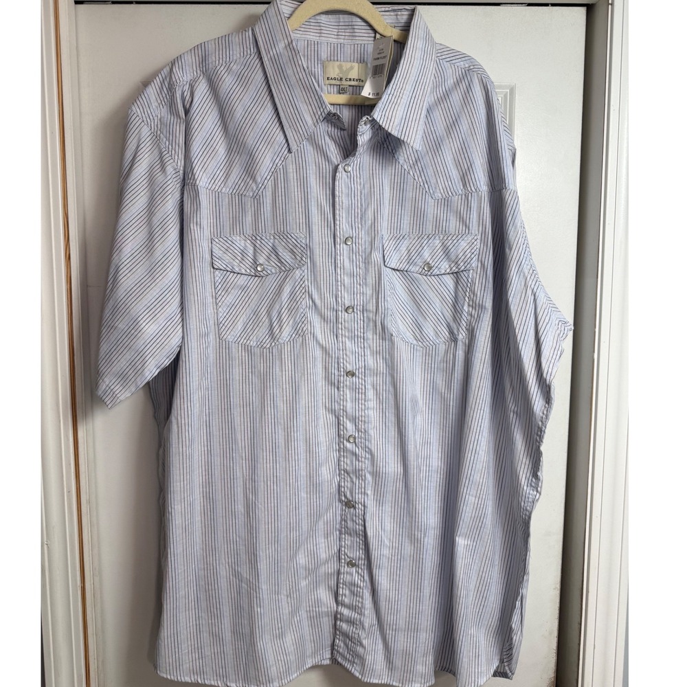 Eagle Crest Mens 4XLT Blue Striped Short Sleeve Pearl Snap Western Shirt NWT